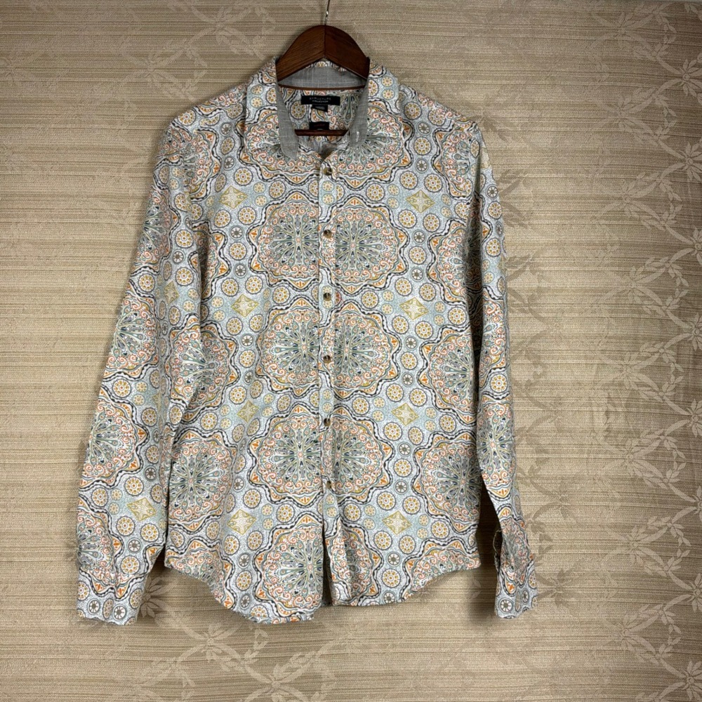 Structure Collection Button Down Mens Large Cotton Linen Slim